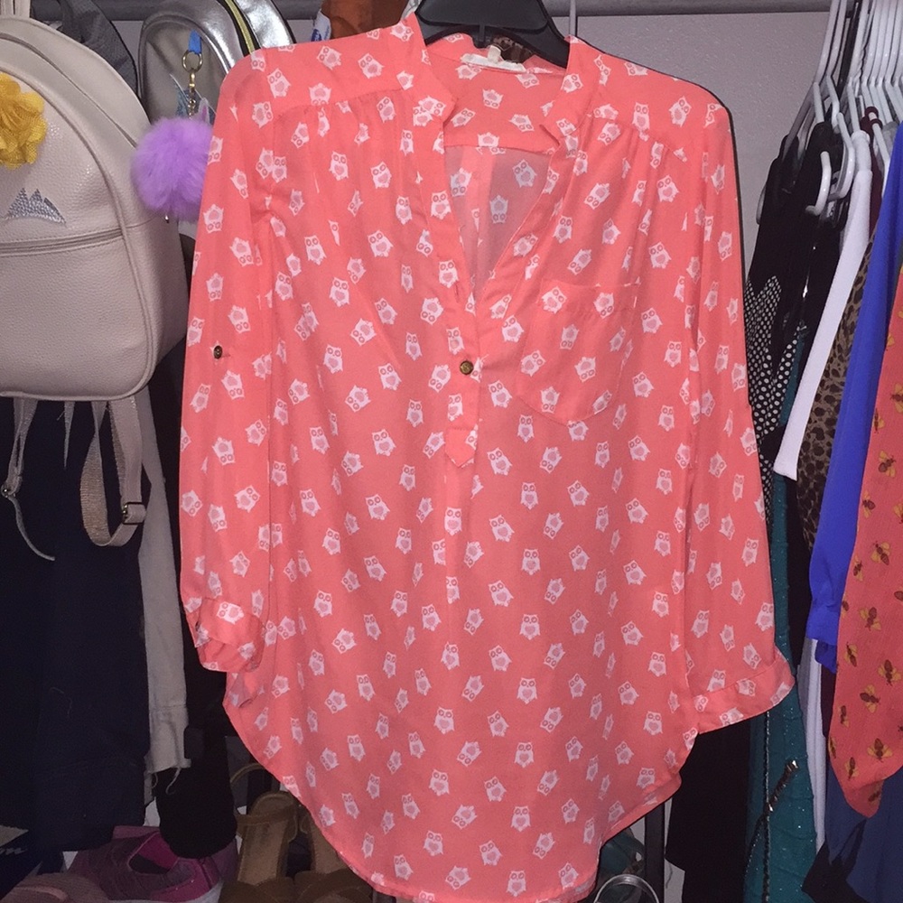 Blusa larga transparente naranja con blanco